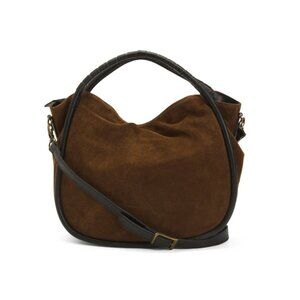 CHEVAL Chocolate Made In Italy Suede Satchel With Tubular Handles